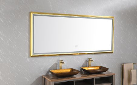 (ONLY FOR PICKUP) 84 in. W x 36 in. H Oversized Rectangular Gold Framed LED Mirror Anti-Fog Dimmable Wall Mount Bathroom Vanity Mirror HD Wall Mirror