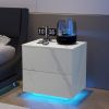 Nightstands LED Side Tables Bedroom Modern End Tables with 2 Drawers for Living Room Bedroom White