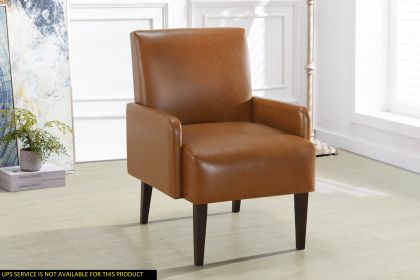 Luxurious Living Room Furniture Accent Chair with Arm, Brown Leather-Like Upholstery Chair Wooden Legs