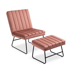 Pink Modern Lazy Lounge Chair, Contemporary Single Leisure Upholstered Sofa Chair Set