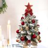 2ft Tabletop Christmas Tree with Light Artificial Small Mini Red Christmas Decoration with Flocked Snow, Exquisite Decor & Xmas Ornaments for Table To