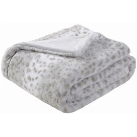 Printed Faux Rabbit Fur Throw, Lightweight Plush Cozy Soft Blanket, 50" x 60", Grey Leopard (2 Pack Set of 2)