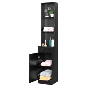 FCH MDF With Triamine One Door One Drawer Three Compartments High Cabinet Bathroom Wall Cabinet Black RT