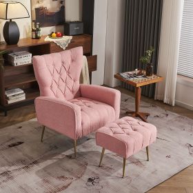 Modern Accent Chair with Ottoman, Comfy Armchair for Living Room, Bedroom, Apartment, Office (Pink)