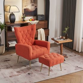 Modern Accent Chair with Ottoman, Comfy Armchair for Living Room, Bedroom, Apartment, Office (Brick red)