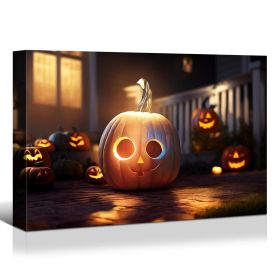 Drop-Shipping Framed Canvas Wall Art Decor Painting For Halloween, Jack-o-lanterns Painting For Halloween Gift, Decoration For Halloween Living Room,