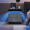 Nightstand LED Bedside Table Cabinet Lights Modern End Side with 2 Drawers for Bedroom (Gray)