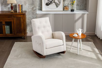 High Back Rocking Chair Nursery Chair .Comfortable Rocker Fabric Padded Seat .Modern High Back Armchair