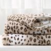 Printed Faux Rabbit Fur Throw, Lightweight Plush Cozy Soft Blanket, 50" x 60", Sand Leopard (2 Pack Set of 2)