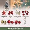 2ft Tabletop Christmas Tree with Light Artificial Small Mini Red Christmas Decoration with Flocked Snow, Exquisite Decor & Xmas Ornaments for Table To