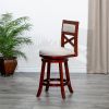 24" Counter Height X-Back Swivel Stool, Cherry Finish, Beige Fabric Seat