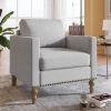 Classic Linen Armchair Accent Chair with Bronze Nailhead Trim Wooden Legs Single Sofa Couch for Living Room, Bedroom, Balcony, Light Gray