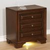 Brown Cherry Solid wood 1pc Nightstand Nickel Round Knob Transitional Style 3-Drawers Nightstand w Under Nightlight