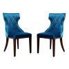 Manhattan Comfort Reine Cobalt Blue and Walnut Velvet Dining Chair (Set of Two)