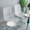 Table and chair set, one table and four chairs. Clear tempered glass table top, 0.3 feet thick, silver metal legs. Bow chair with electroplated metal