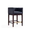 Manhattan Comfort Kingsley 34 in. Black and Dark Walnut Beech Wood Counter Height Bar Stool