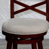 24" Counter Height X-Back Swivel Stool, Cherry Finish, Beige Fabric Seat