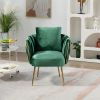 27.4" Wide Modern Velvet Accent Chair Armchair Handmade Weaving Upholstered Reading Chair Single Sofa with Gold Metal Leg and Throw Pillow for Living