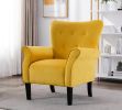 Stylish Living Room Furniture 1pc Accent Chair Yellow Fabric Button-Tufted Back Rolled-Arms Black Legs Modern Design Furniture