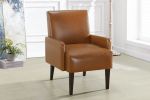 Luxurious Living Room Furniture Accent Chair with Arm, Brown Leather-Like Upholstery Chair Wooden Legs