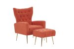 Modern Accent Chair with Ottoman, Comfy Armchair for Living Room, Bedroom, Apartment, Office (Brick red)