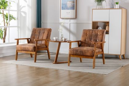 Accent Chairs Set of 2 with Side Table, Mid Century Modern Accent Chair, Wood and Fabric Armchairs Side Chair, Lounge Reading Comfy Arm Chair for Livi (Color: as Pic)