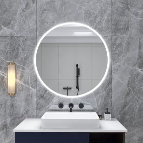 32 in. Round Wall-Mounted Dimmable LED Bathroom Vanity Mirror with Defogger and Bluetooth Music Speaker (Color: as Pic)