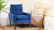 Modern Upholstered Accent Chair Armchair with Pillow, Single Sofa with Lounge Seat and Wood Legs